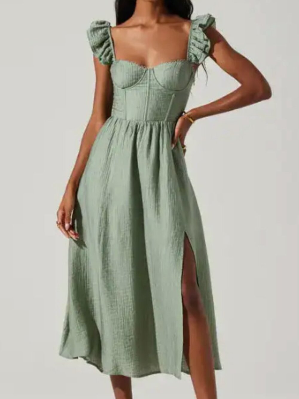 ASTR the Label Wedelia Fit & Flare Dress Sage Green Corset Bustier Dress